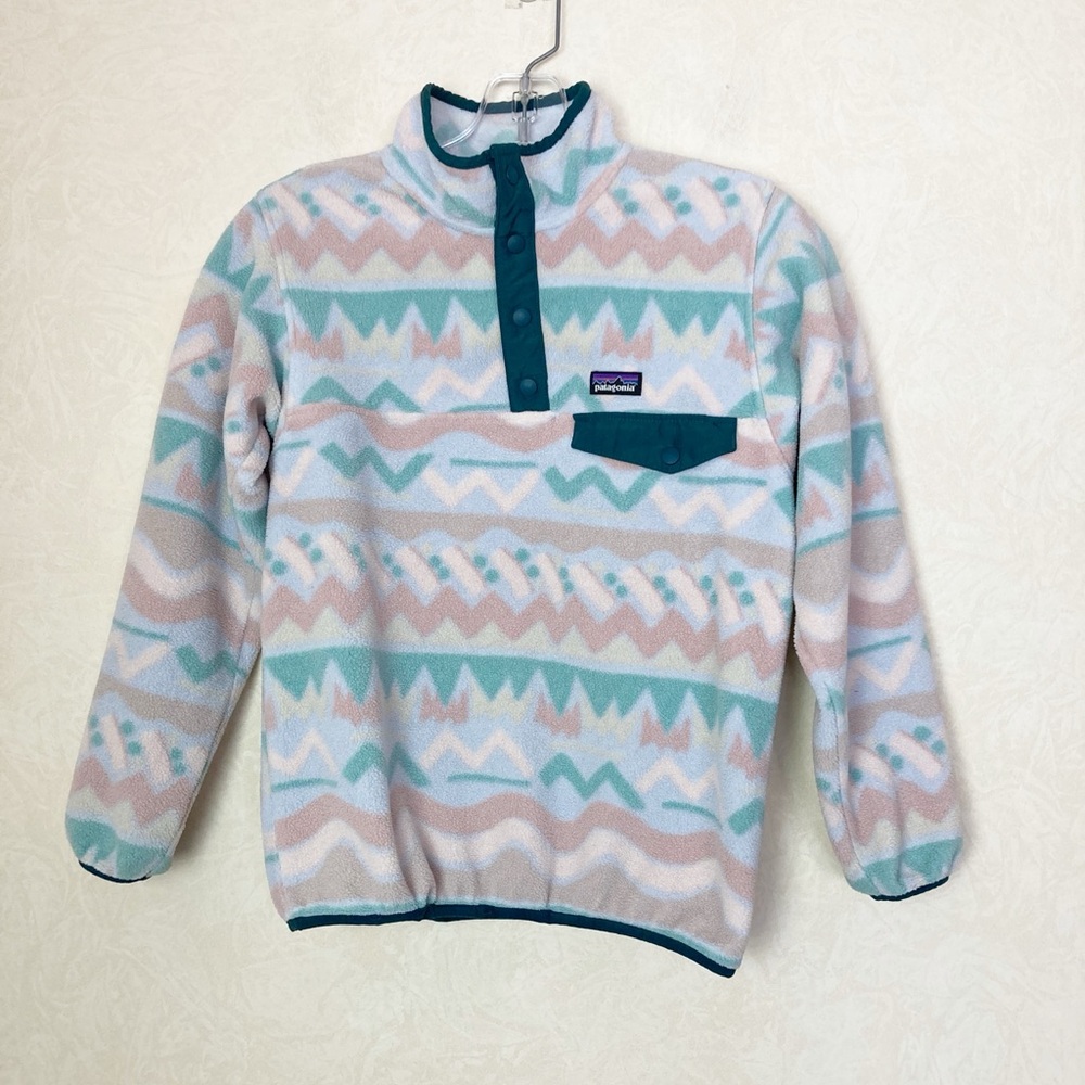 Patagonia Kids' Lightweight Synchilla Fleece Pullover Geometric Pattern Girl 10